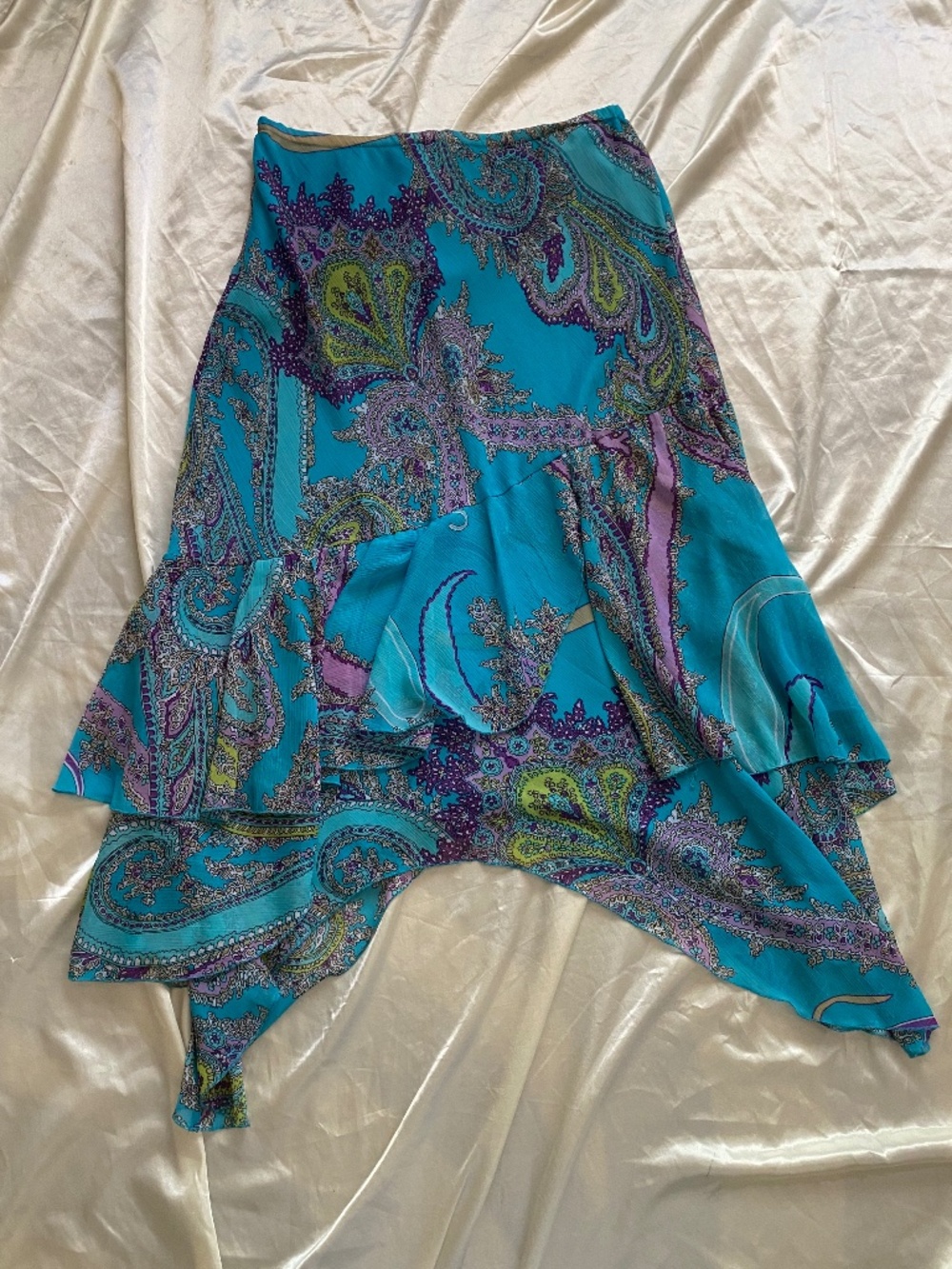 Vintage Blue Purple Paisley Asymmetrical Handkerchief Boho Fairy Skirt Large